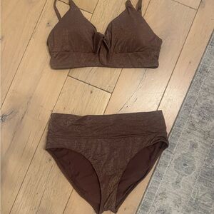 Shimmery Brown High-Waist Bikini Set